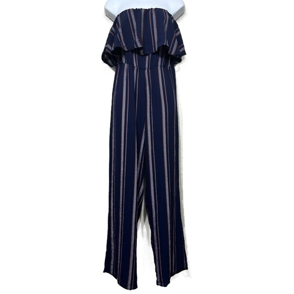 Ups & Downs L Striped Off Shoulder Ruffle Tiered Jumpsuit - Picture 2 of 4